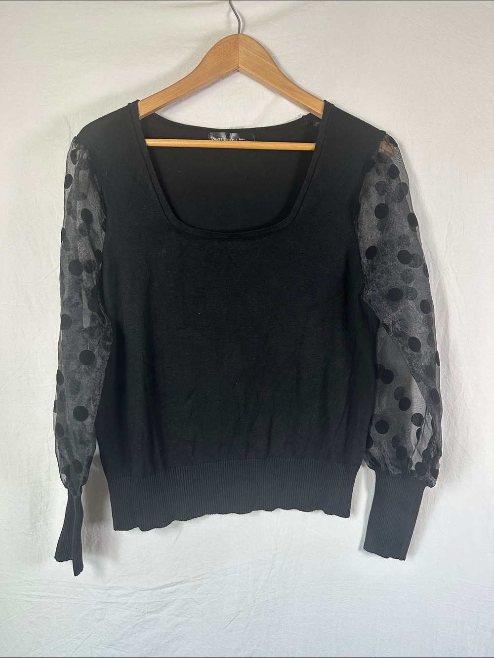 Sweet Halo Black Sheer Polka Dot Sleeve Top